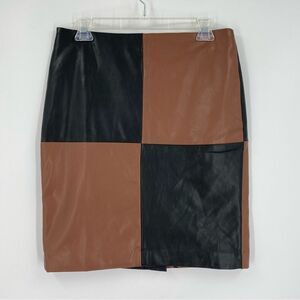 Bar iii Women’s Square Color Block Black and Brown Faux Leather Pencil Skirt 6